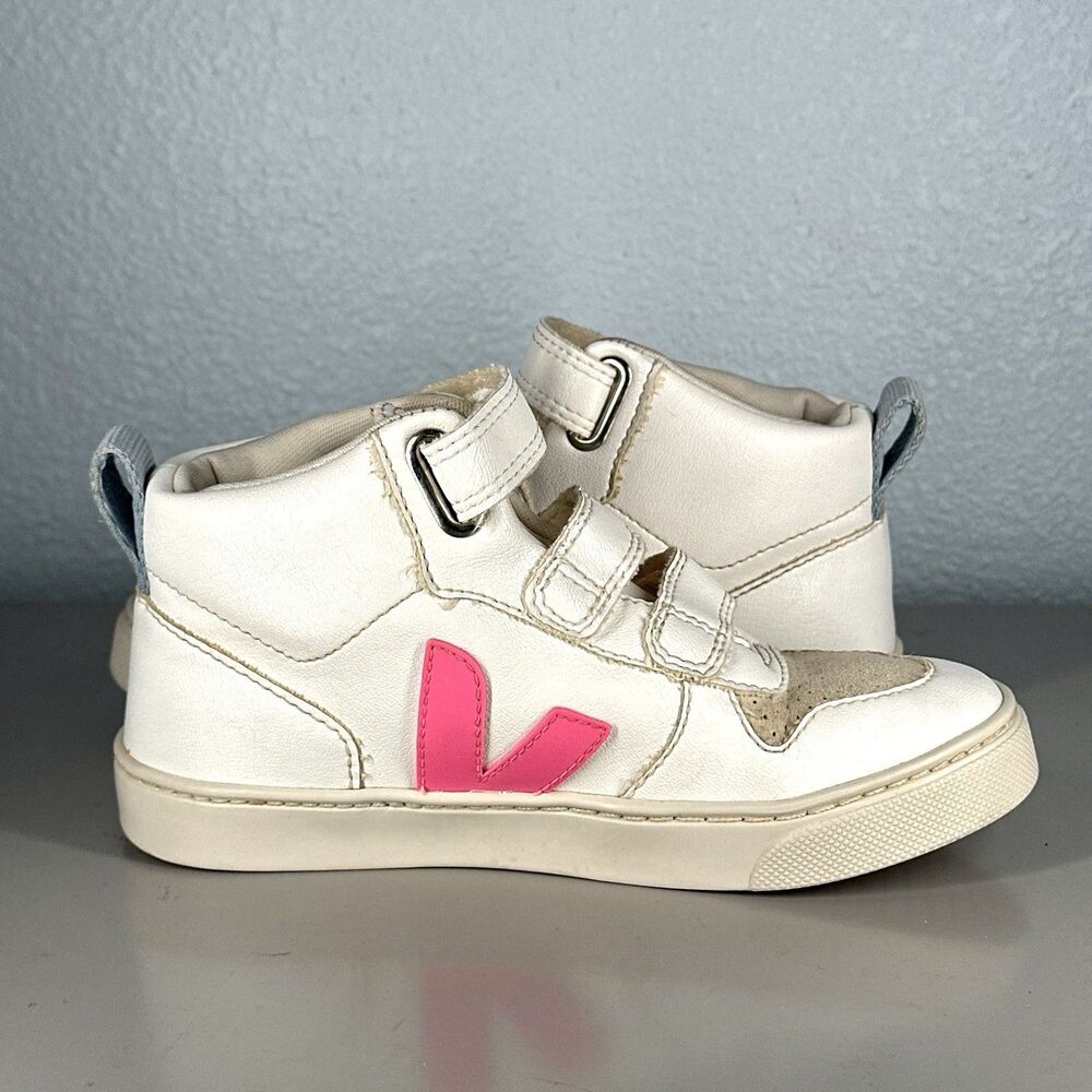 Veja Small V-10 Mid Sneakers Leather Toddler US 2 EU 33 White Pink - Picture 7 of 15